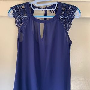 Express Blue Lace Short Sleeved Blouse